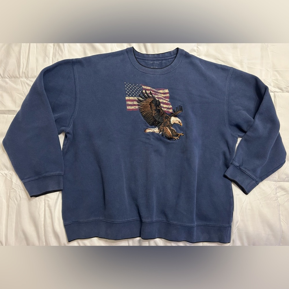 Vintage Croft & Barrow Embroidered Bald Eagle Americana Flag Crewneck Sweatshirt - Picture 1 of 7